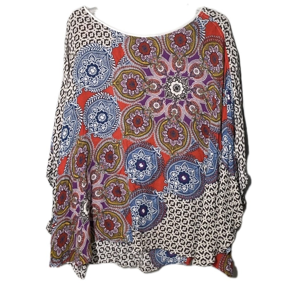 Chico's Medallion Clusters Poncho Top Womens L/XL Vibrant Colors Paisley